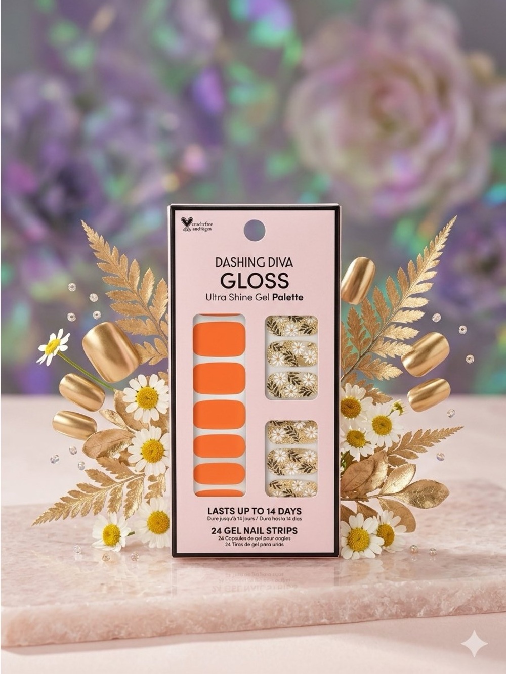 Dashing Diva Orange & Gold Gel Nail Strips – Gloss Ultra Shine Palette